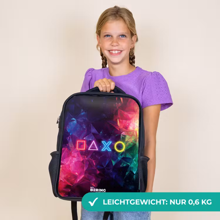 Kinderrucksack - Schwarz - Controller - Symbole - Neon — 7