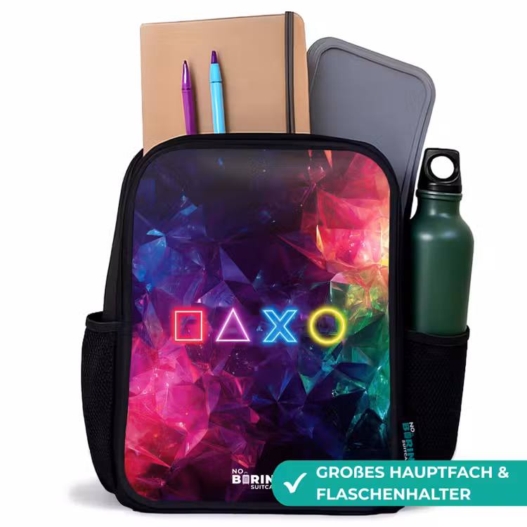 Kinderrucksack - Schwarz - Controller - Symbole - Neon — 8