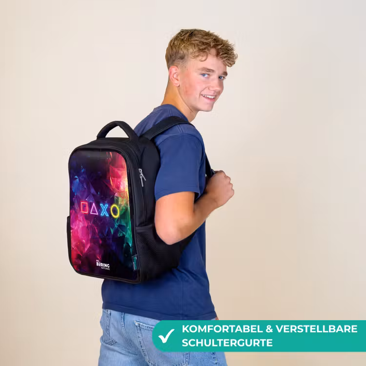 Kinderrucksack - Schwarz - Controller - Symbole - Neon — 9