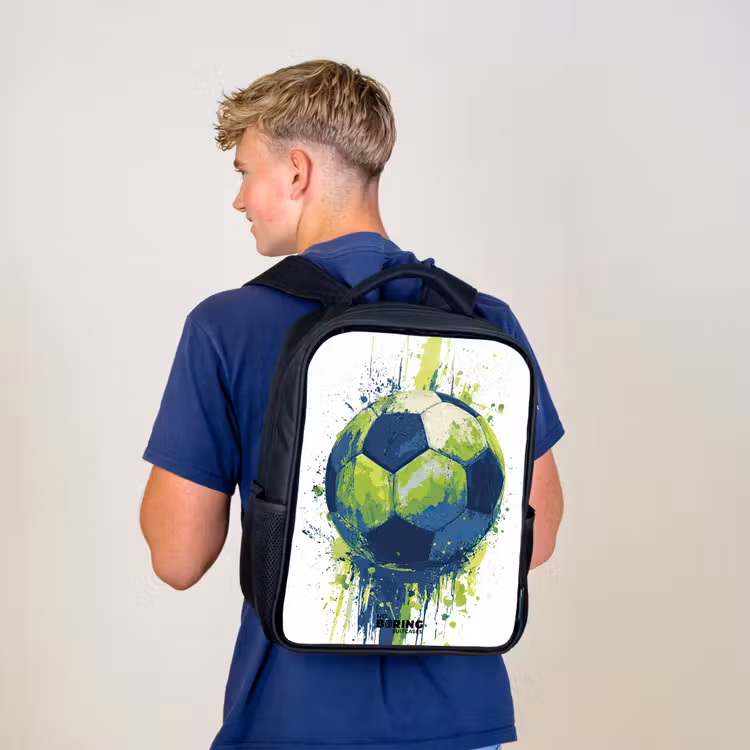 Kinderrucksack - Schwarz - Fußball - Farbe - Grün - Blau — 3
