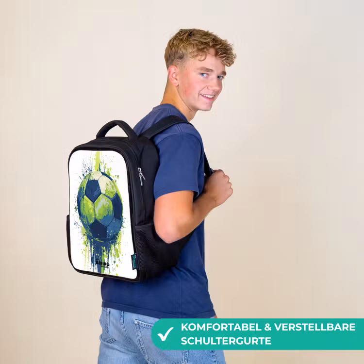 Kinderrucksack - Schwarz - Fußball - Farbe - Grün - Blau — 9