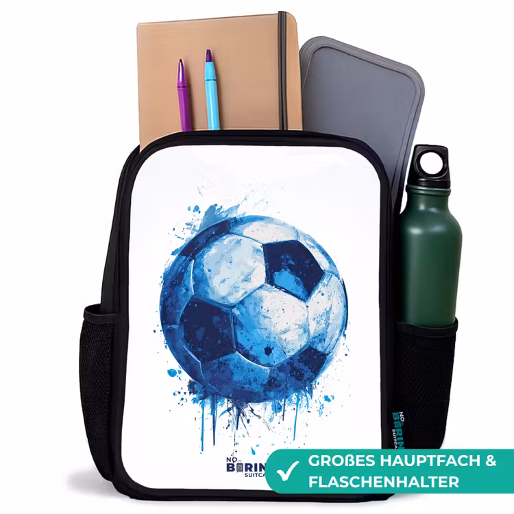 Kinderrucksack - Schwarz - Fußball - Farbspritzer - Blau - Ball — 8