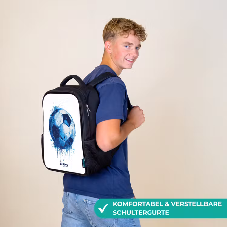 Kinderrucksack - Schwarz - Fußball - Farbspritzer - Blau - Ball — 9