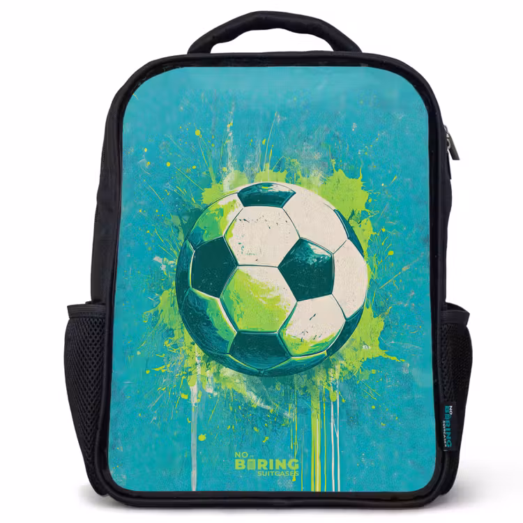 Kinderrucksack - Schwarz - Fußball - Farbspritzer - Grün - Blau — 1