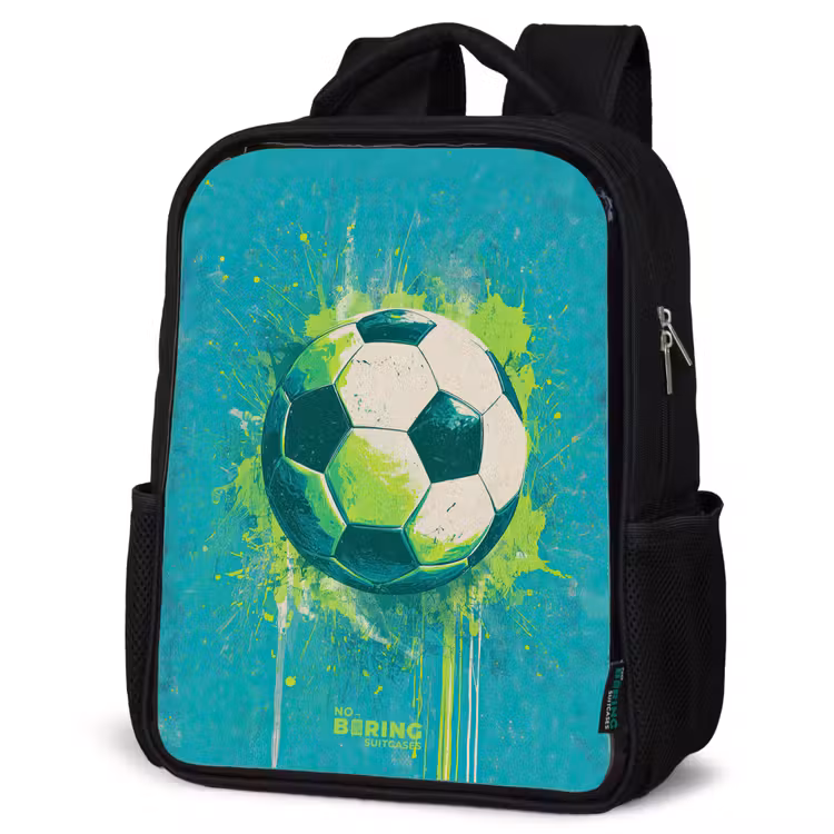 Kinderrucksack - Schwarz - Fußball - Farbspritzer - Grün - Blau — 4