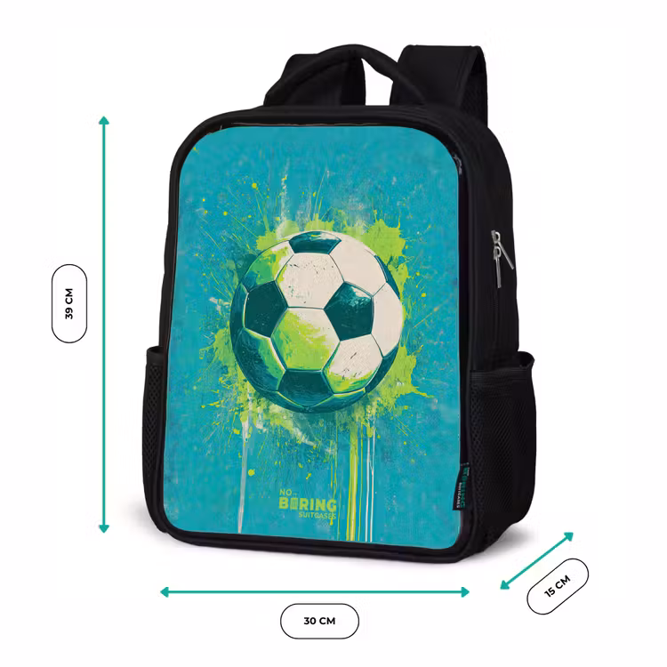 Kinderrucksack - Schwarz - Fußball - Farbspritzer - Grün - Blau — 6