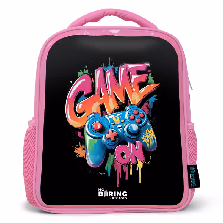 Kinderrucksack - Rosa - Spiel - Controller - Graffiti - Neon — 1