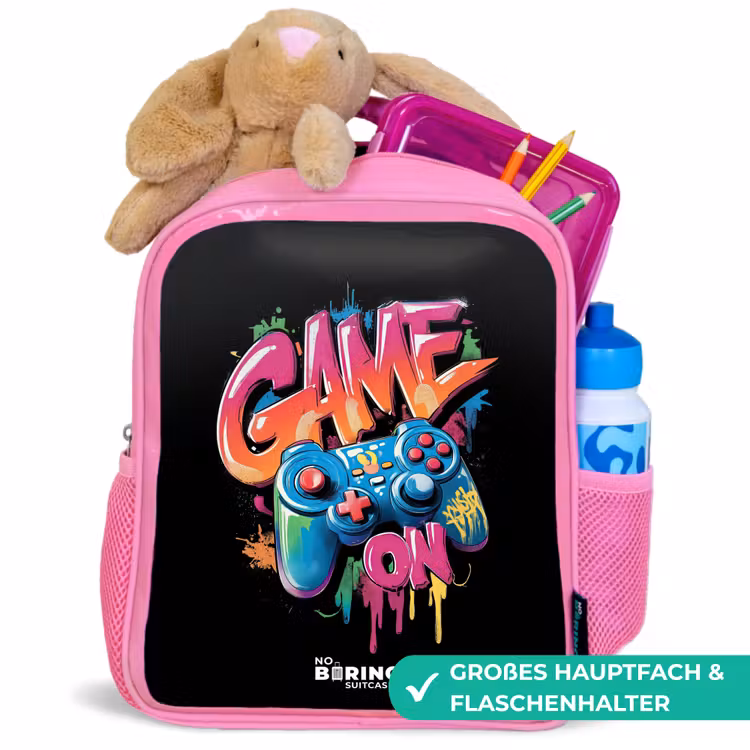 Kinderrucksack - Rosa - Spiel - Controller - Graffiti - Neon — 3