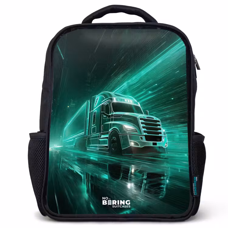 Kinderrucksack - Schwarz - Lkw - Neon - Grün - Stadt — 1