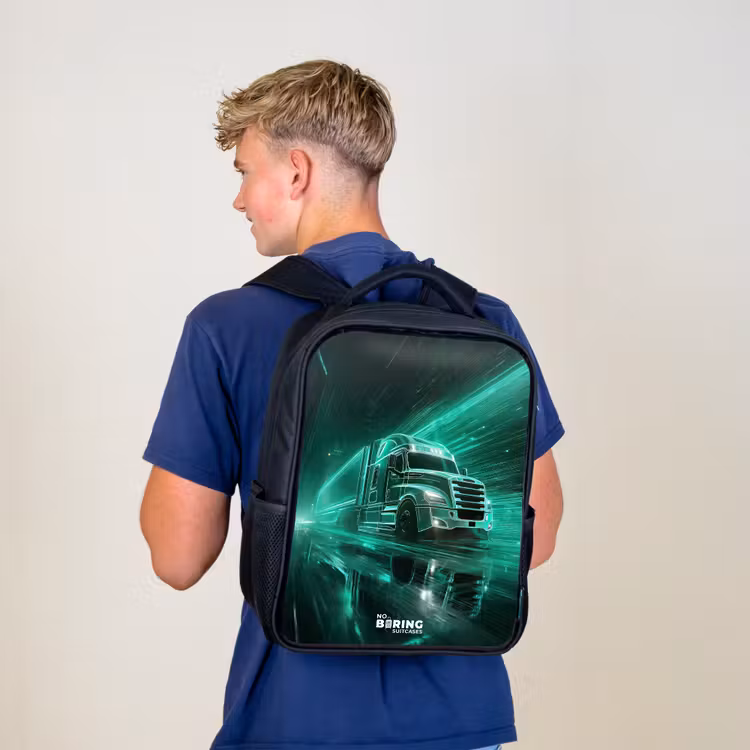 Kinderrucksack - Schwarz - Lkw - Neon - Grün - Stadt — 3