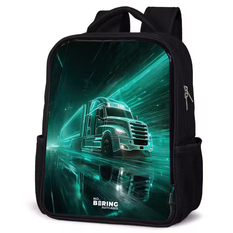 Kinderrucksack - Schwarz - Lkw - Neon - Grün - Stadt — 4