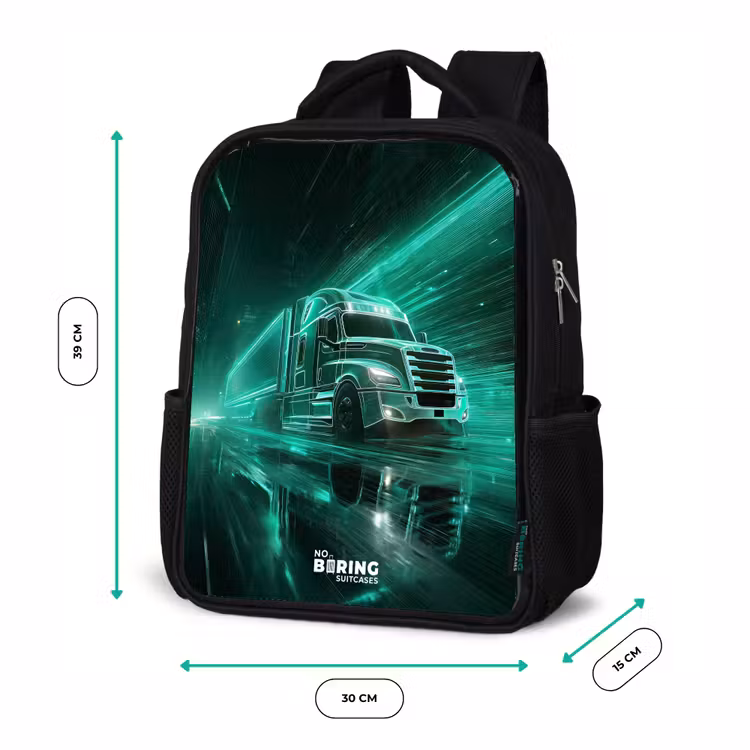Kinderrucksack - Schwarz - Lkw - Neon - Grün - Stadt — 6