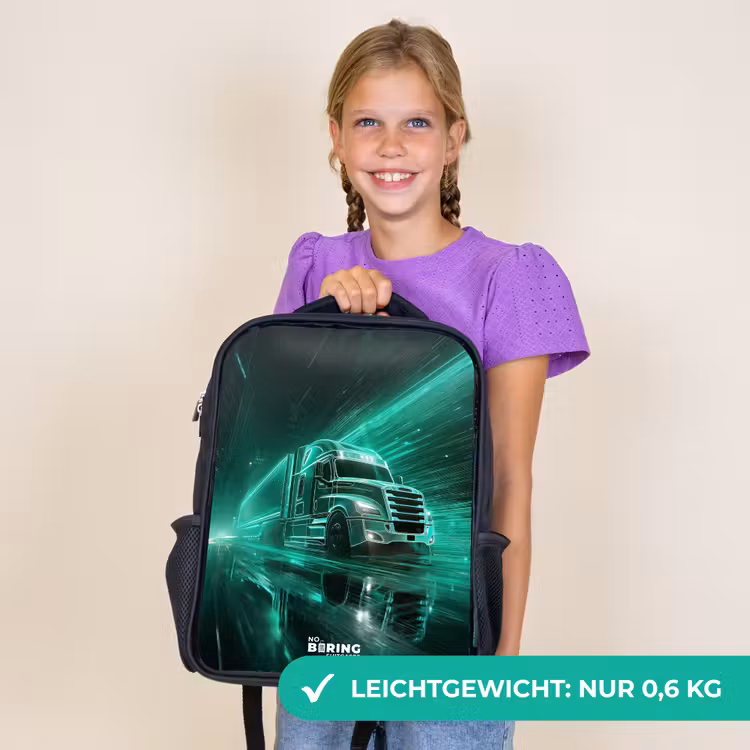 Kinderrucksack - Schwarz - Lkw - Neon - Grün - Stadt — 7