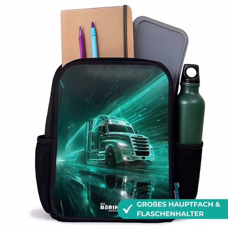 Kinderrucksack - Schwarz - Lkw - Neon - Grün - Stadt — 8