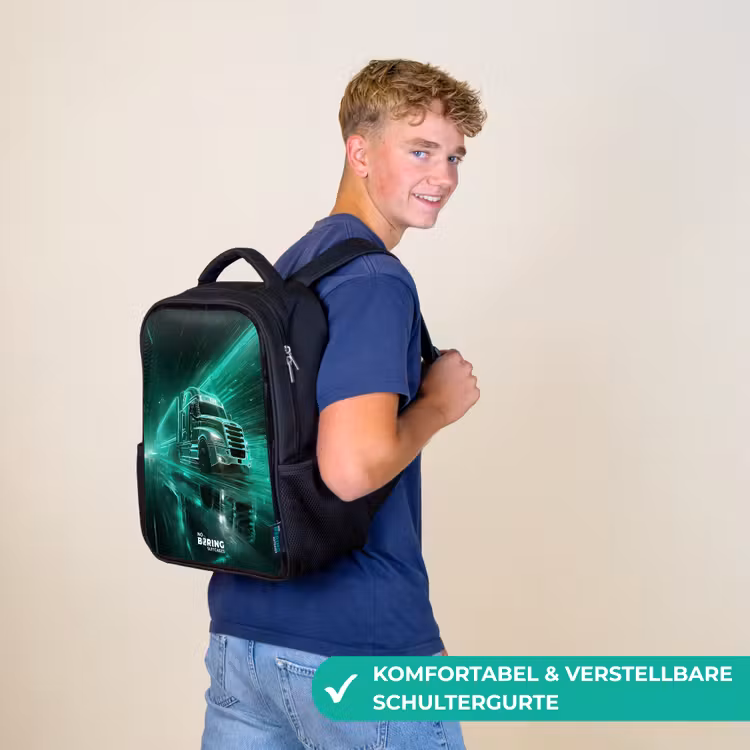 Kinderrucksack - Schwarz - Lkw - Neon - Grün - Stadt — 9