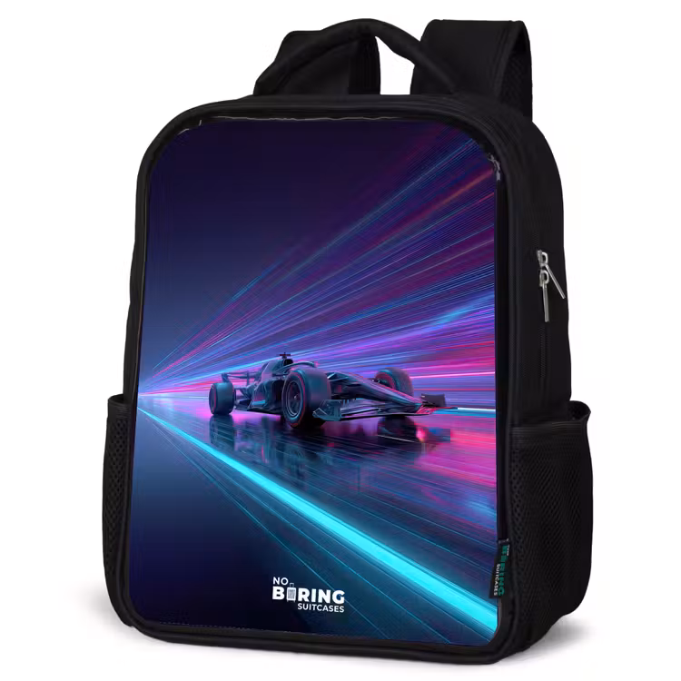 Kinderrucksack - Schwarz - Neon - Rennwagen - Leichte Streifen - Lila — 4