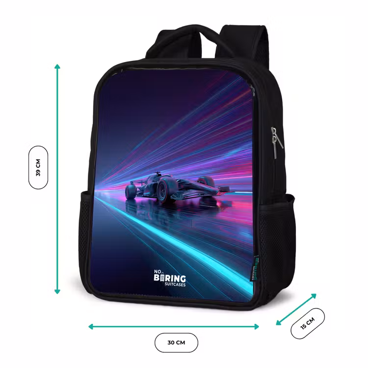 Kinderrucksack - Schwarz - Neon - Rennwagen - Leichte Streifen - Lila — 6