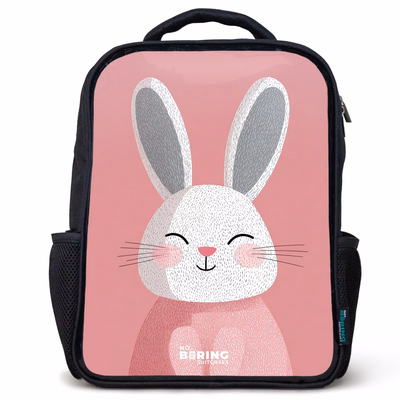 Kinderrucksack - Schwarz - Rosa - Kaninchen - Lächeln - Illustration — 1