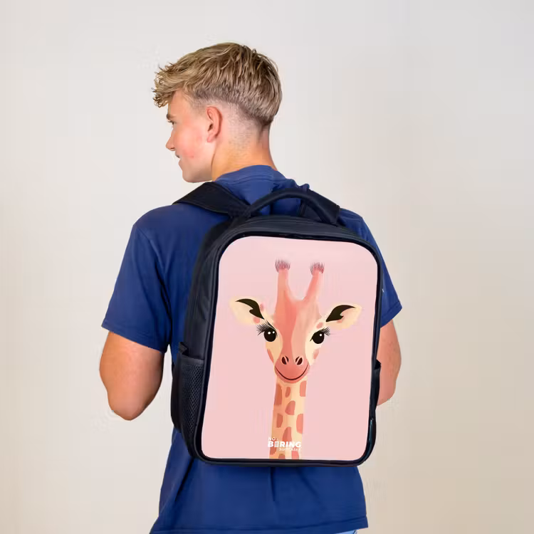 Kinderrucksack - Schwarz - Giraffe - Wimpern - Minimalistisch - Rosa — 3