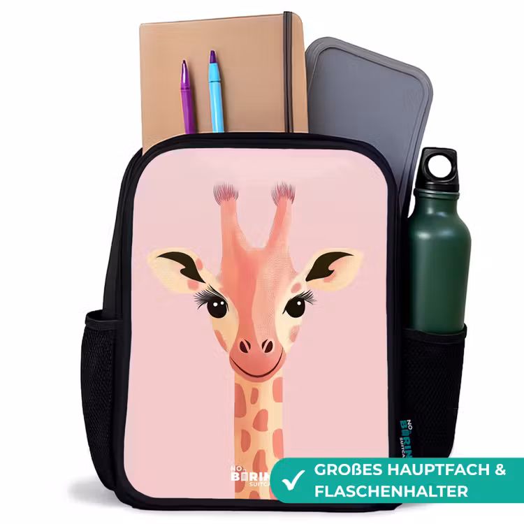 Kinderrucksack - Schwarz - Giraffe - Wimpern - Minimalistisch - Rosa — 8