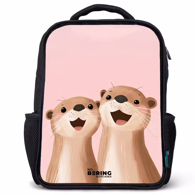 Kinderrucksack - Schwarz - Otter - Lächeln - Rosa - Illustration — 1