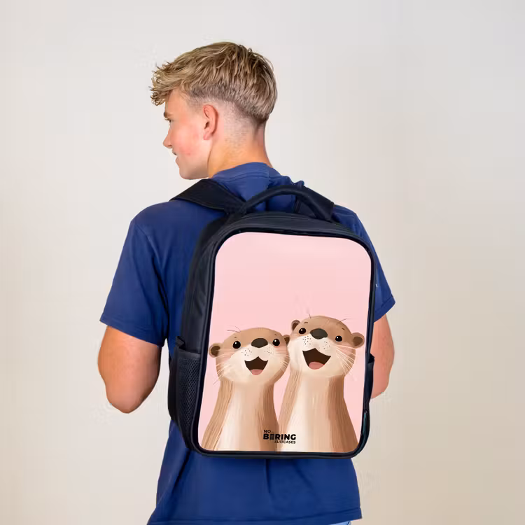 Kinderrucksack - Schwarz - Otter - Lächeln - Rosa - Illustration — 3