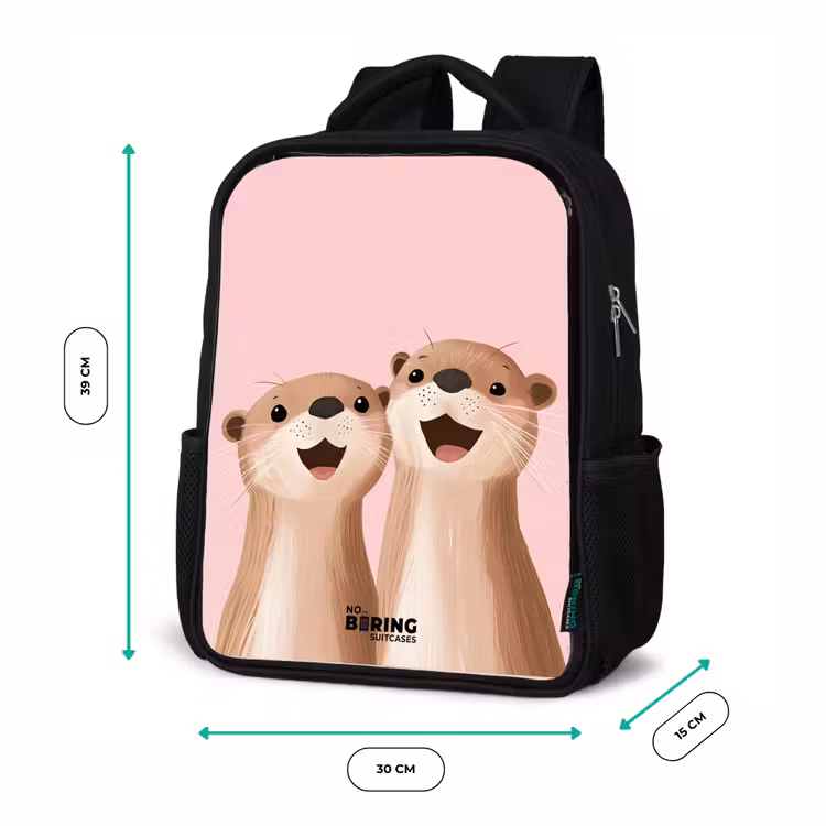 Kinderrucksack - Schwarz - Otter - Lächeln - Rosa - Illustration — 6