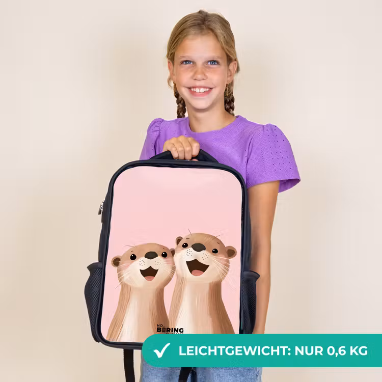 Kinderrucksack - Schwarz - Otter - Lächeln - Rosa - Illustration — 7