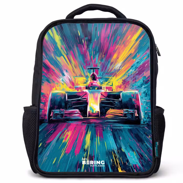 Kinderrucksack - Schwarz - Rennwagen - Explosion - Bunt - Abstrakt — 1