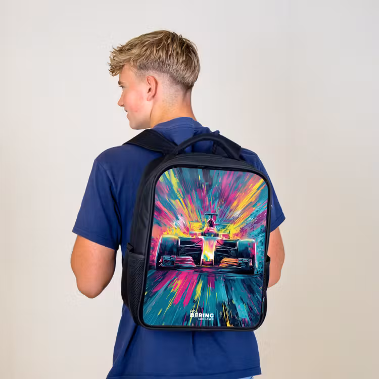 Kinderrucksack - Schwarz - Rennwagen - Explosion - Bunt - Abstrakt — 3