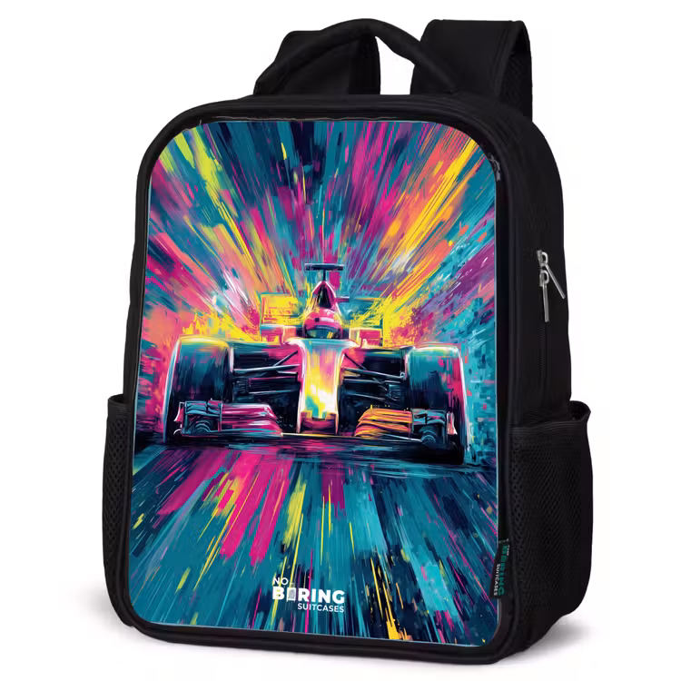 Kinderrucksack - Schwarz - Rennwagen - Explosion - Bunt - Abstrakt — 4