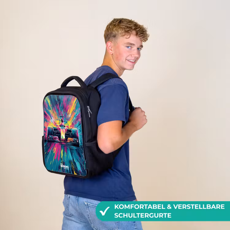 Kinderrucksack - Schwarz - Rennwagen - Explosion - Bunt - Abstrakt — 9