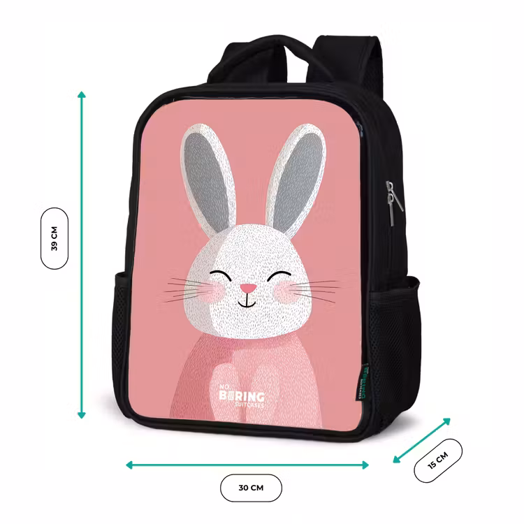 Kinderrucksack - Schwarz - Rosa - Kaninchen - Lächeln - Illustration — 6