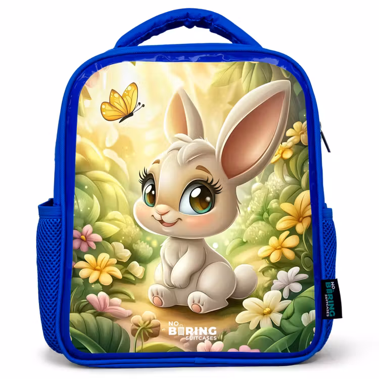 Kinderrucksack - Blau - Kaninchen - Sonnenlicht - Märchen - Schmetterling — 1