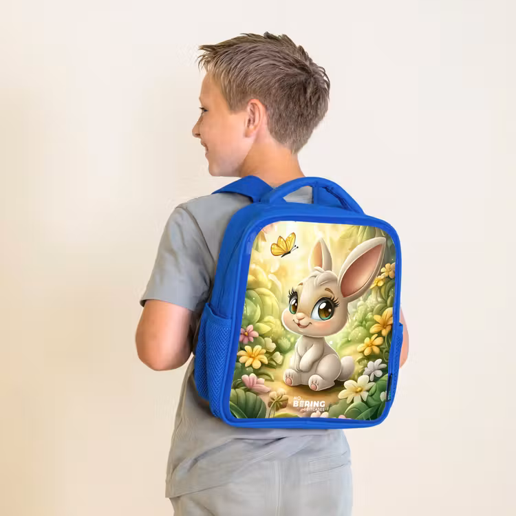Kinderrucksack - Blau - Kaninchen - Sonnenlicht - Märchen - Schmetterling — 2