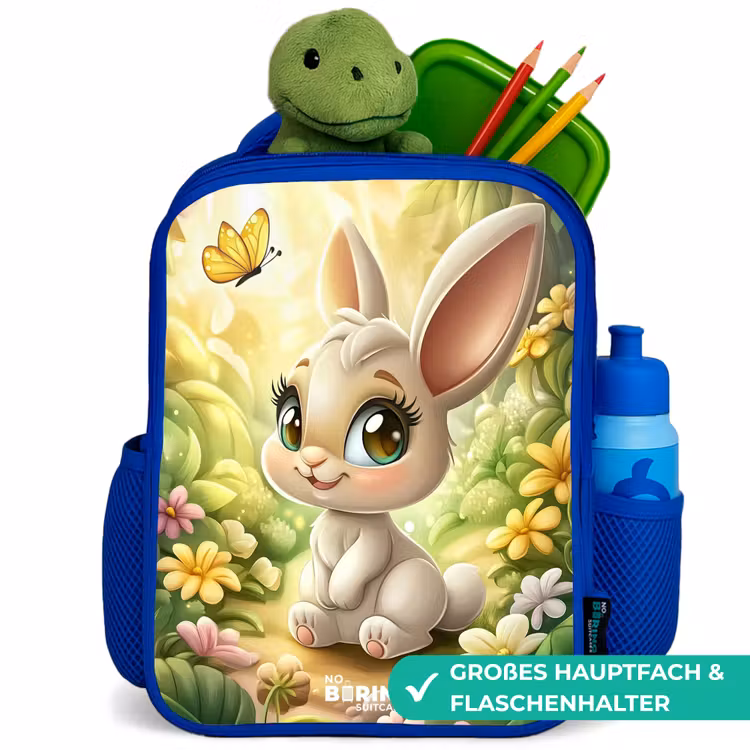 Kinderrucksack - Blau - Kaninchen - Sonnenlicht - Märchen - Schmetterling — 3