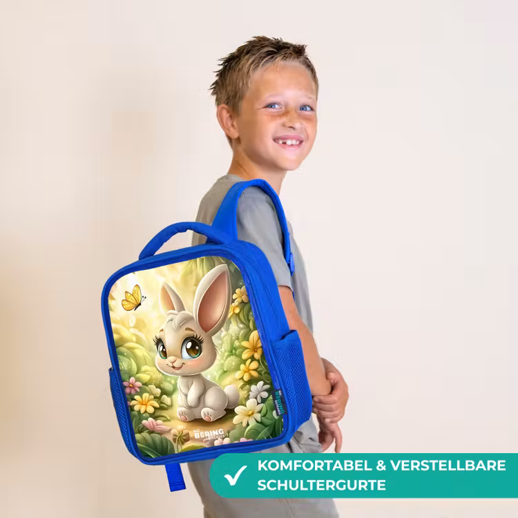 Kinderrucksack - Blau - Kaninchen - Sonnenlicht - Märchen - Schmetterling — 5