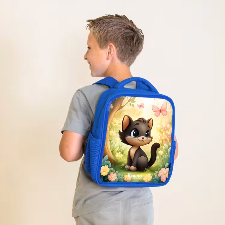Kinderrucksack - Blau - Katze - Schmetterling - Blumen — 2