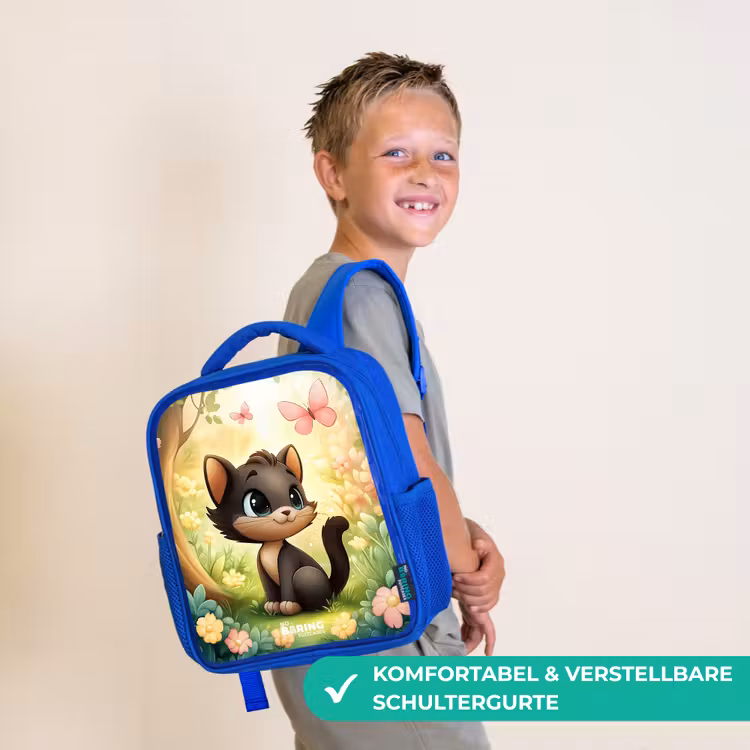 Kinderrucksack - Blau - Katze - Schmetterling - Blumen — 5