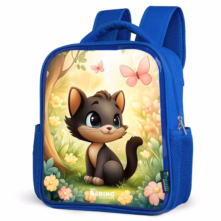 Kinderrucksack - Blau - Katze - Schmetterling - Blumen — 7