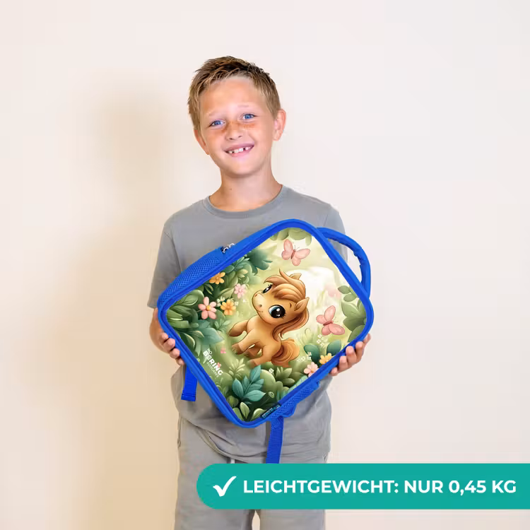 Kinderrucksack - Blau - Pferd - Blumen - Schmetterlinge — 4