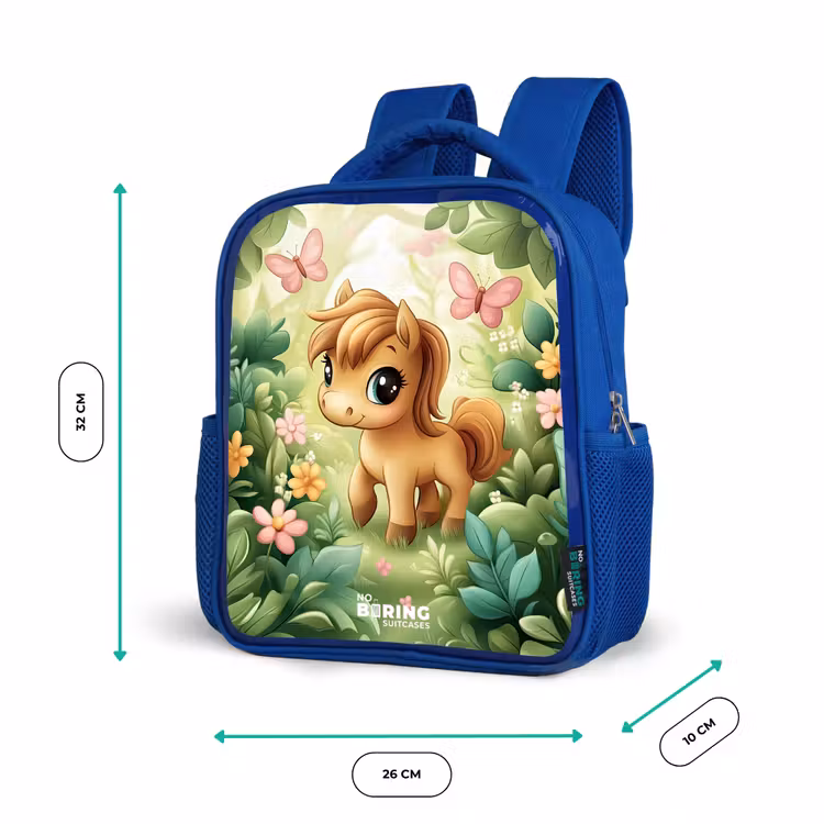 Kinderrucksack - Blau - Pferd - Blumen - Schmetterlinge — 6
