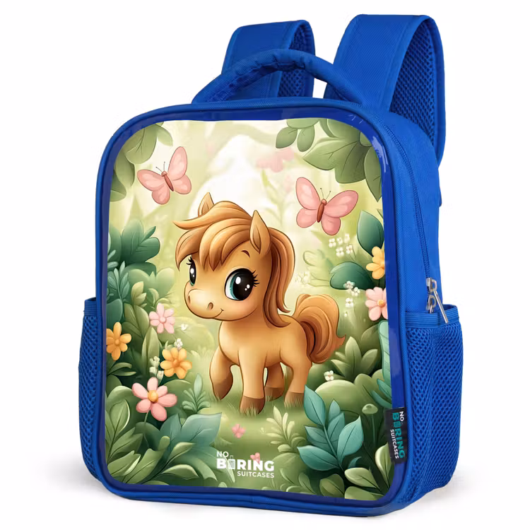 Kinderrucksack - Blau - Pferd - Blumen - Schmetterlinge — 7