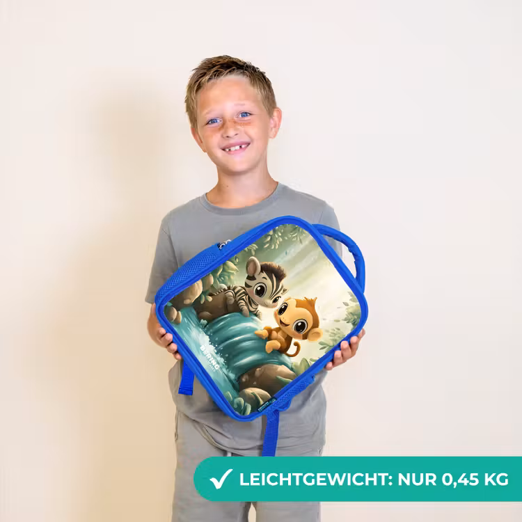 Kinderrucksack - Blau - Zebra - Affe - Wasserfall - Felsen — 4