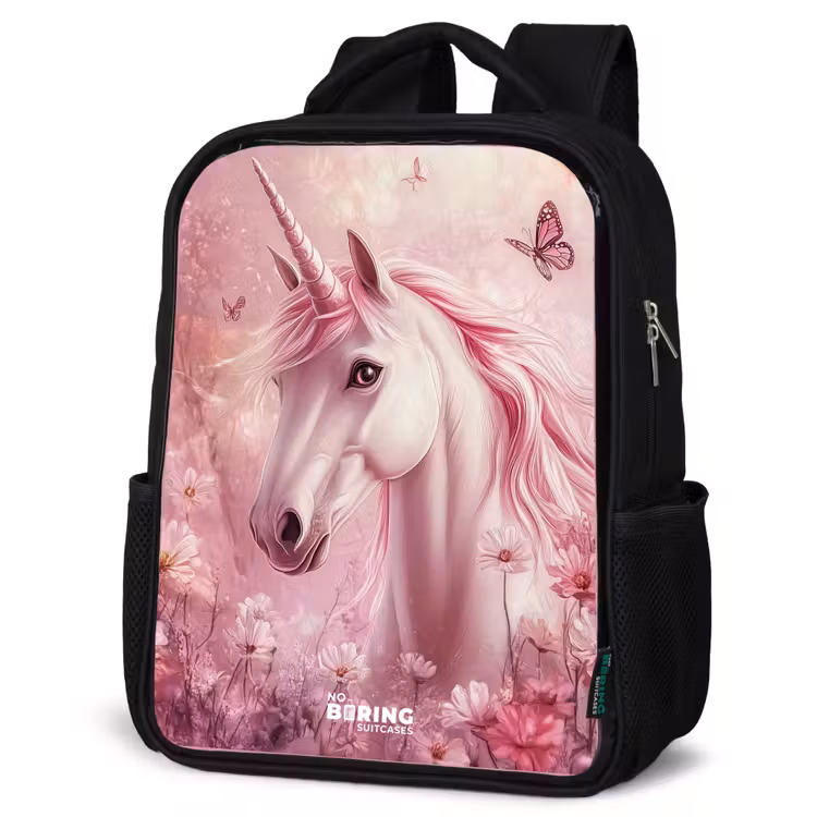 Kinderrucksack - Schwarz - Einhorn - Rosa - Schmetterlinge - Blumen — 4