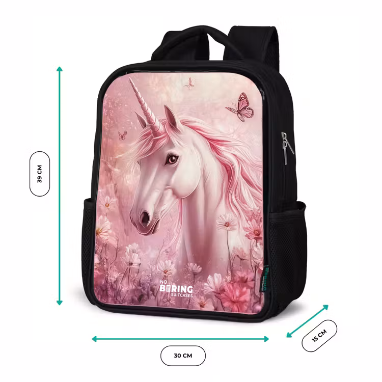 Kinderrucksack - Schwarz - Einhorn - Rosa - Schmetterlinge - Blumen — 6