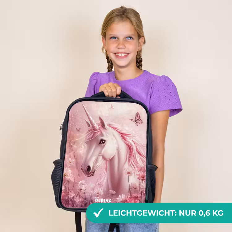 Kinderrucksack - Schwarz - Einhorn - Rosa - Schmetterlinge - Blumen — 7