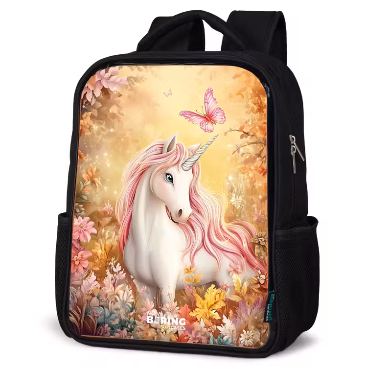 Kinderrucksack - Schwarz - Einhorn - Schmetterling - Rosa - Mähne — 4