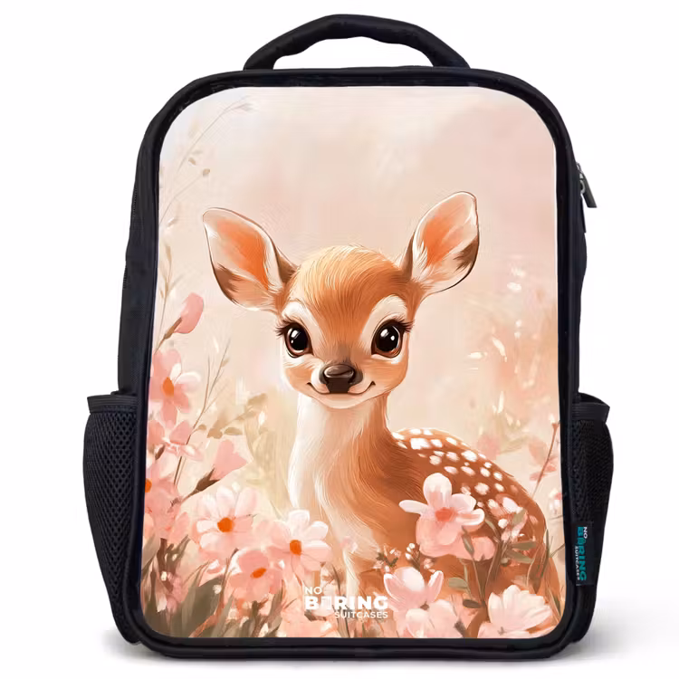 Kinderrucksack - Schwarz - Hirsche - Augen - Punkte - Blumen — 1
