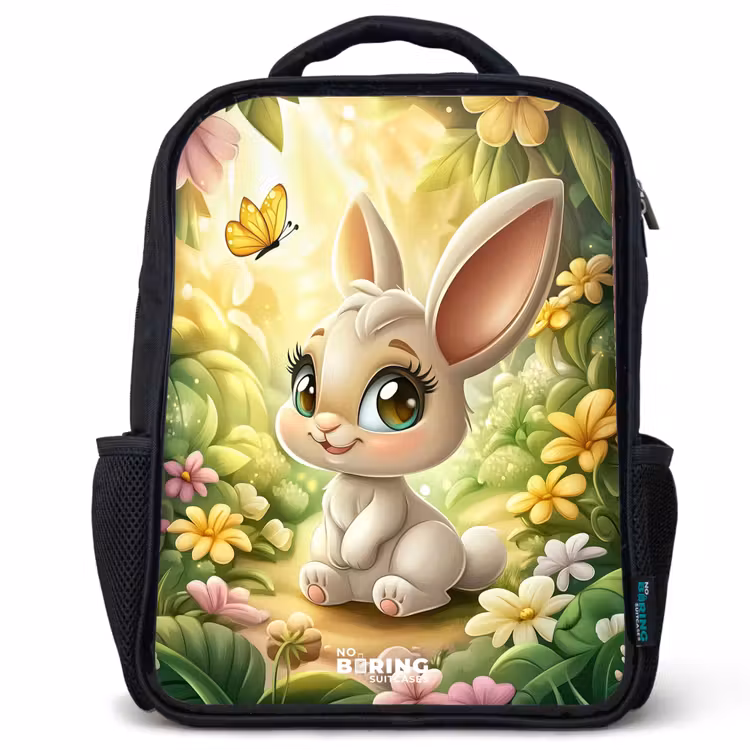 Kinderrucksack - Schwarz - Kaninchen - Sonnenlicht - Märchen - Schmetterling — 1